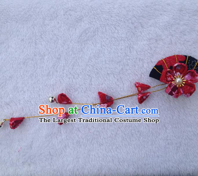 Traditional Japan Red Silk Fan Sakura Tassel Hair Claw Japanese Kimono Hair Accessories for Women