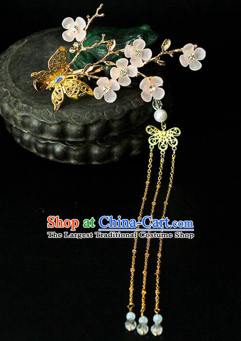 China Ancient Queen Plum Blossom Butterfly Tassel Hairpins Chinese Traditional Hanfu Hair Accessories for Women