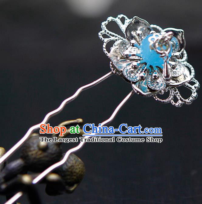 China Ancient Princess Blue Bead Hairpins Chinese Traditional Hanfu Hair Accessories for Women