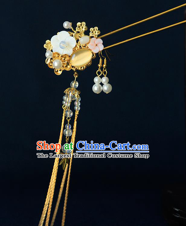 China Ancient Princess Yellow Chalcedony Tassel Hairpins Chinese Traditional Hanfu Hair Accessories for Women