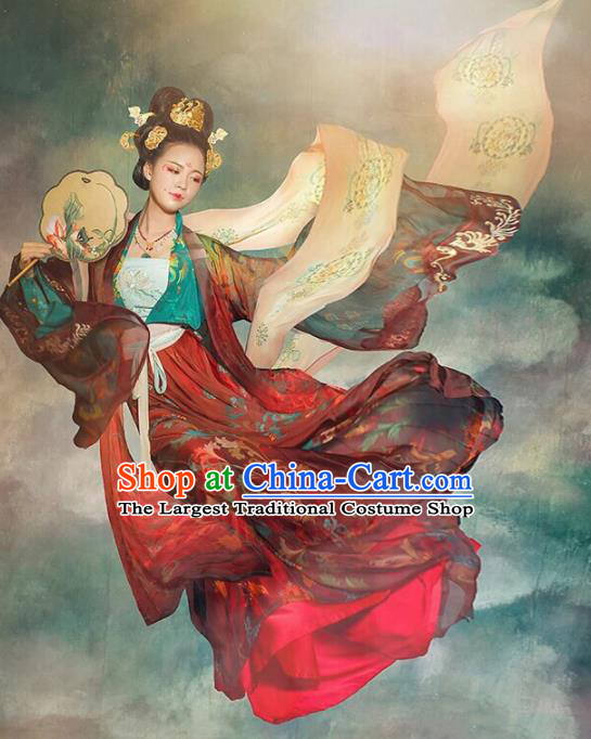 Traditional Chinese Tang Dynasty Queen Mother Embroidered Hanfu Dress Ancient Drama Empress Dowager Historical Costume for Women