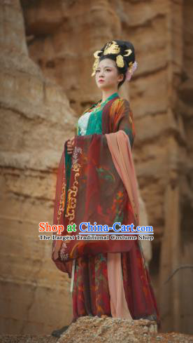 Traditional Chinese Tang Dynasty Queen Mother Embroidered Hanfu Dress Ancient Drama Empress Dowager Historical Costume for Women