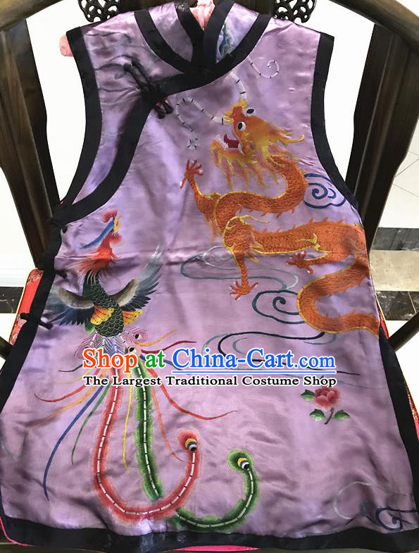 Chinese Traditional Handmade Embroidered Purple Vest National Costume Upper Outer Garment for Women