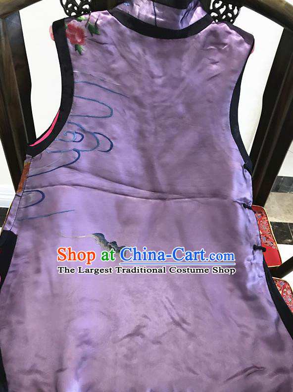 Chinese Traditional Handmade Embroidered Purple Vest National Costume Upper Outer Garment for Women