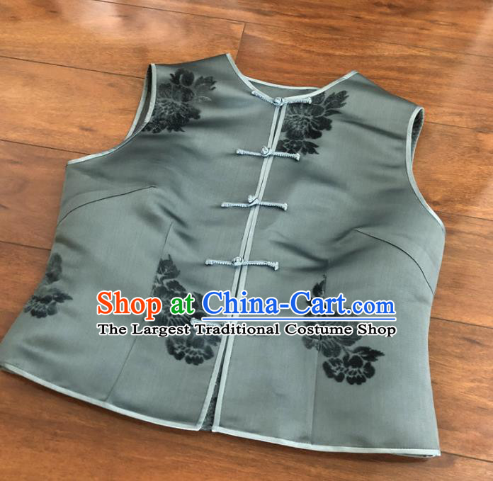 Chinese Traditional Handmade Grey Vest National Costume Upper Outer Garment for Women
