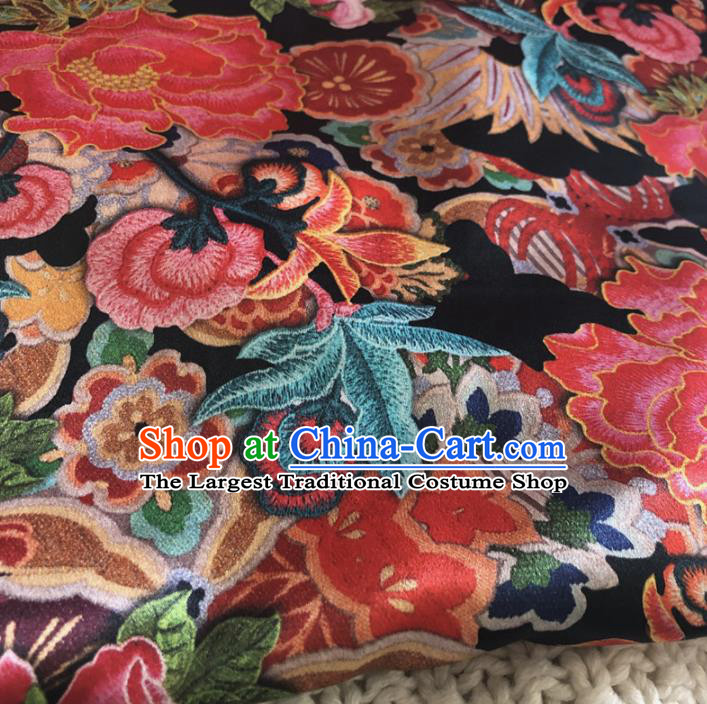 Asian Chinese Traditional Embroidered Peony Pattern Design Brocade Fabric Silk Fabric Chinese Fabric Asian Material