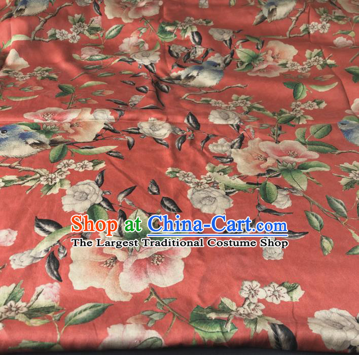 Asian Chinese Traditional Embroidered Peach Blossom Pattern Design Red Brocade Fabric Silk Fabric Chinese Fabric Asian Material