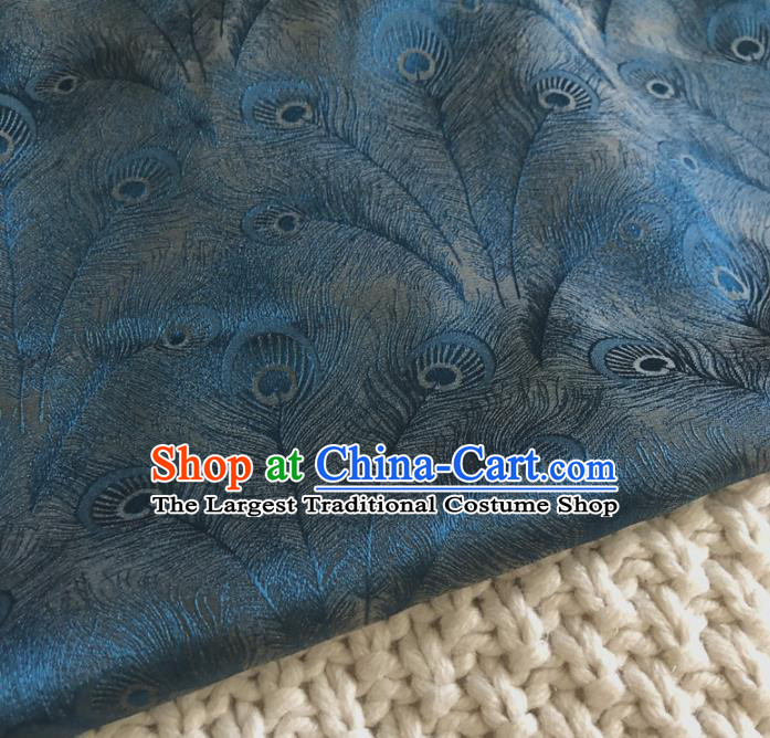 Asian Chinese Traditional Feather Pattern Design Blue Brocade Fabric Silk Fabric Chinese Fabric Asian Material