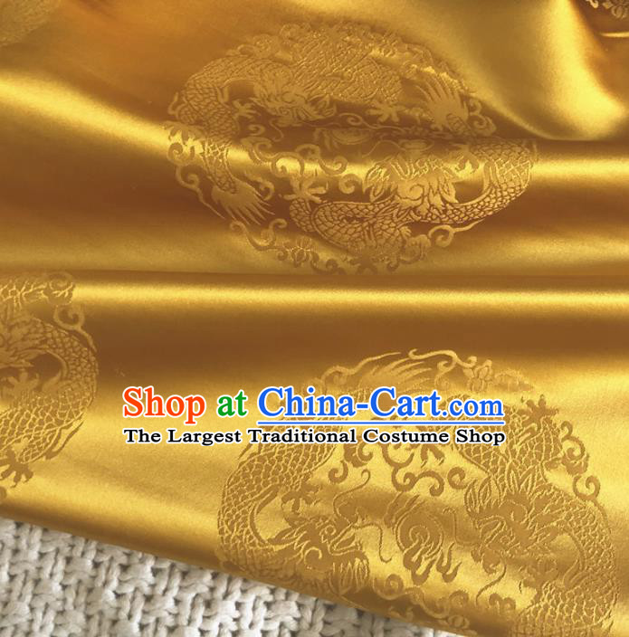 Asian Chinese Traditional Round Dragons Pattern Design Golden Brocade Fabric Silk Fabric Chinese Fabric Asian Material