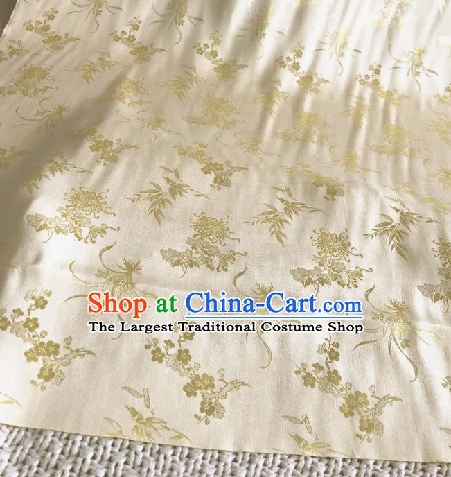 Asian Chinese Traditional Bamboo Orchid Plum Chrysanthemum Pattern Design Yellow Brocade Fabric Silk Fabric Chinese Fabric Asian Material