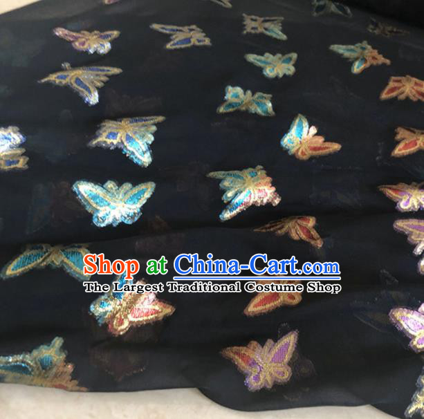 Asian Chinese Traditional Embroidered Butterfly Pattern Design Black Brocade Fabric Silk Fabric Chinese Fabric Asian Material