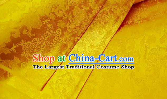 Asian Chinese Traditional Twine Dragon Pattern Design Yellow Brocade Fabric Silk Fabric Chinese Fabric Asian Material