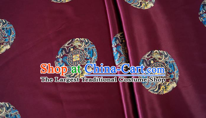 Asian Chinese Traditional Dragon Phoenix Pattern Design Wine Red Brocade Fabric Silk Fabric Chinese Fabric Asian Material