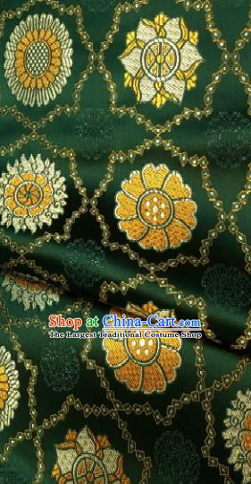 Asian Chinese Traditional Sunflowers Pattern Design Green Brocade Fabric Silk Fabric Chinese Fabric Asian Material