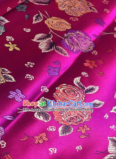 Asian Chinese Traditional Roses Pattern Design Rosy Brocade Fabric Silk Fabric Chinese Fabric Asian Material