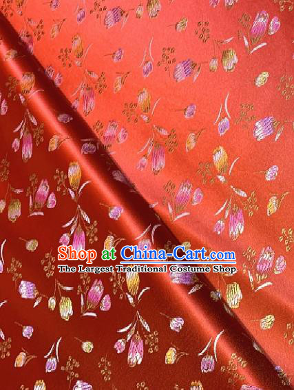 Asian Chinese Traditional Tulip Pattern Design Red Brocade Fabric Silk Fabric Chinese Fabric Asian Material