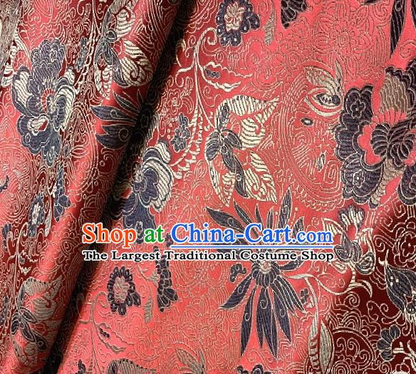 Asian Chinese Traditional Lotus Peony Pattern Design Purplish Red Brocade Fabric Silk Fabric Chinese Fabric Asian Material