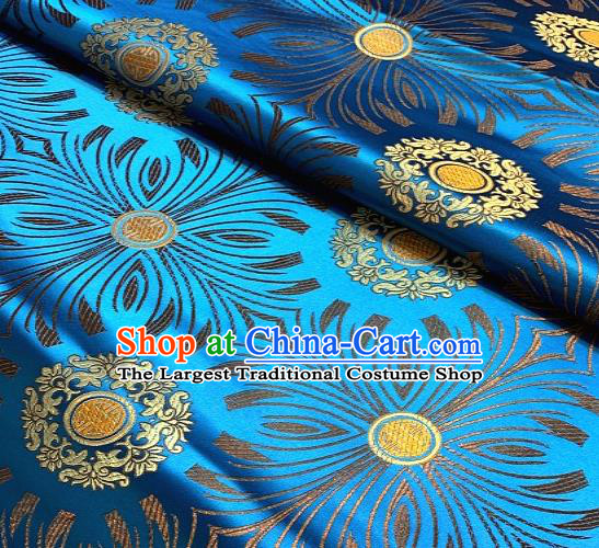 Asian Chinese Traditional Round Flowers Pattern Design Blue Brocade Fabric Silk Fabric Chinese Fabric Asian Material