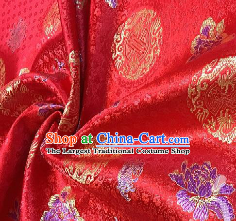 Asian Chinese Traditional Dragon Peony Pattern Design Red Brocade Fabric Silk Fabric Chinese Fabric Asian Material