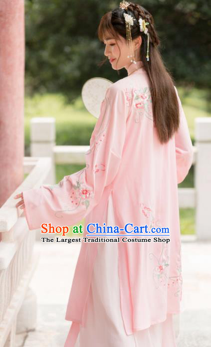 Traditional Chinese Ming Dynasty Young Lady Pink Hanfu Dress Ancient Princess Historical Costume for Women