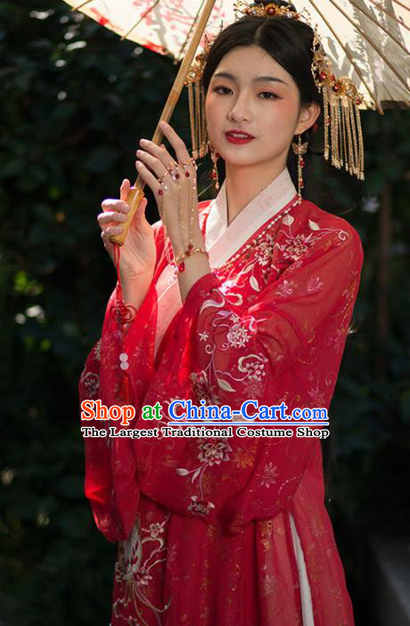 Traditional Chinese Ming Dynasty Wedding Red Hanfu Dress Ancient Princess Historical Costume for Women