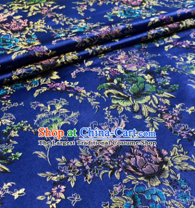 Chinese Traditional Hanfu Silk Fabric Classical Peony Pattern Design Royalblue Brocade Tang Suit Fabric Material