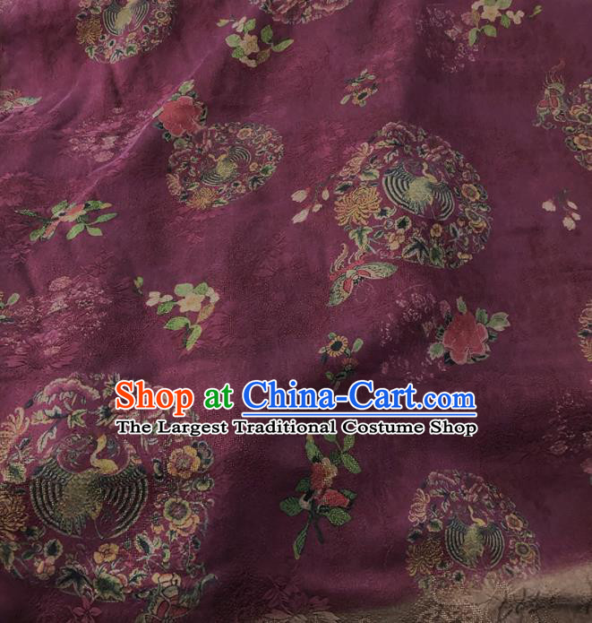 Chinese Traditional Phoenix Peony Pattern Design Purple Satin Watered Gauze Brocade Fabric Asian Silk Fabric Material