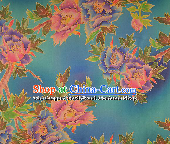 Chinese Traditional Peony Pattern Design Green Satin Watered Gauze Brocade Fabric Asian Silk Fabric Material