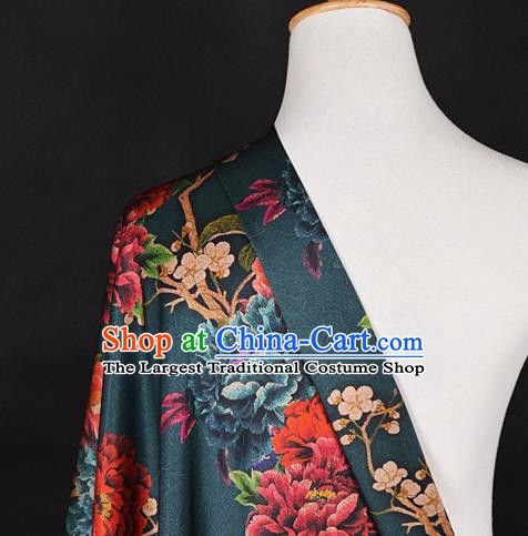 Chinese Traditional Peony Pattern Design Atrovirens Satin Watered Gauze Brocade Fabric Asian Silk Fabric Material