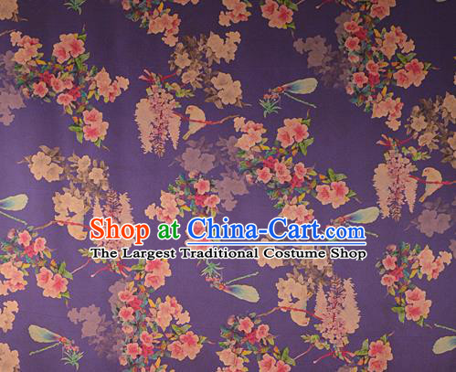 Chinese Traditional Peach Blossom Pattern Design Purple Satin Watered Gauze Brocade Fabric Asian Silk Fabric Material