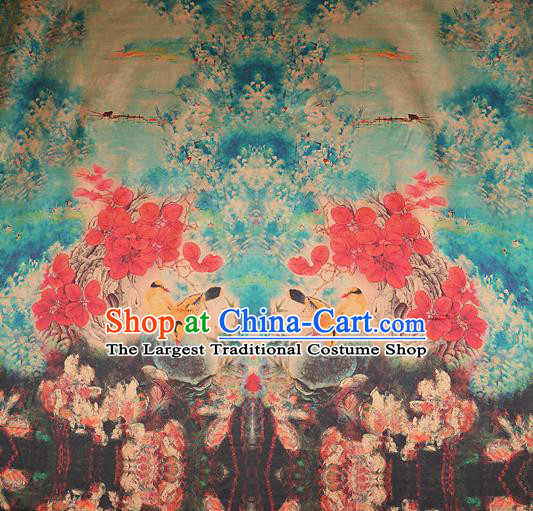 Chinese Traditional Flowers Pattern Design Green Satin Watered Gauze Brocade Fabric Asian Silk Fabric Material
