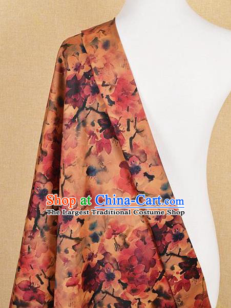 Chinese Traditional Peach Blossom Pattern Design Satin Watered Gauze Brocade Fabric Asian Silk Fabric Material