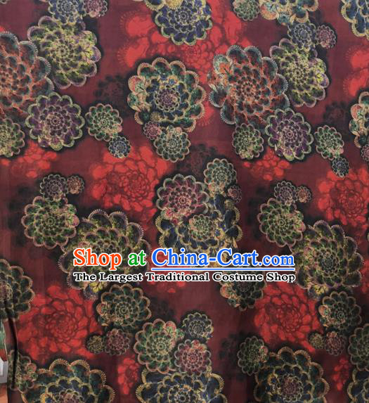 Chinese Traditional Flowers Pattern Design Wine Red Satin Watered Gauze Brocade Fabric Asian Silk Fabric Material