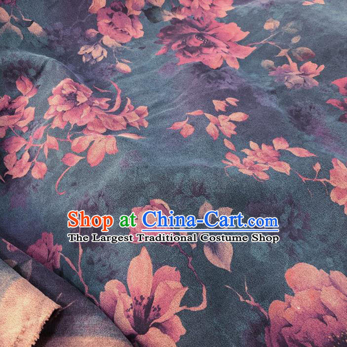 Chinese Traditional Magnolia Pattern Design Atrovirens Satin Watered Gauze Brocade Fabric Asian Silk Fabric Material