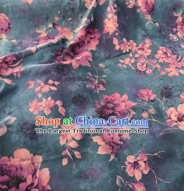 Chinese Traditional Magnolia Pattern Design Atrovirens Satin Watered Gauze Brocade Fabric Asian Silk Fabric Material