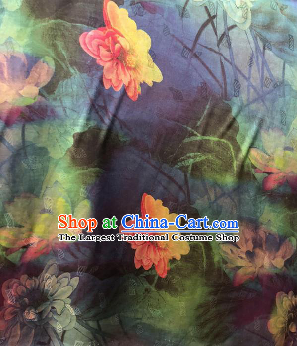Chinese Traditional Lotus Pattern Design Colorful Satin Watered Gauze Brocade Fabric Asian Silk Fabric Material