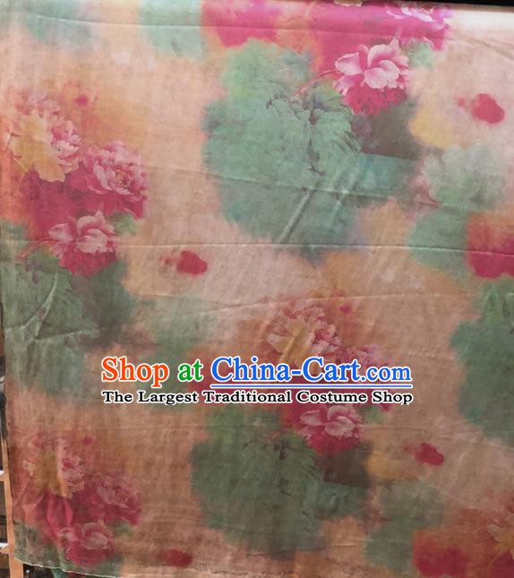 Chinese Traditional Peony Pattern Design Champagne Satin Watered Gauze Brocade Fabric Asian Silk Fabric Material