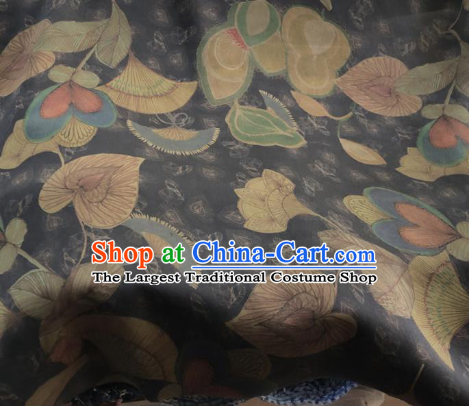 Chinese Traditional Leaf Pattern Design Grey Satin Watered Gauze Brocade Fabric Asian Silk Fabric Material
