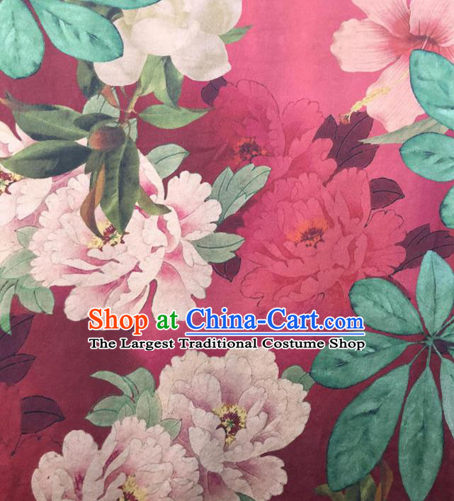 Chinese Traditional Peony Pattern Design Rosy Satin Watered Gauze Brocade Fabric Asian Silk Fabric Material