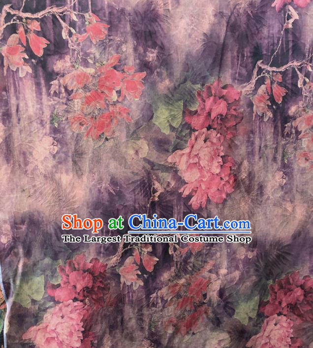 Chinese Traditional Peony Pattern Design Violet Satin Watered Gauze Brocade Fabric Asian Silk Fabric Material