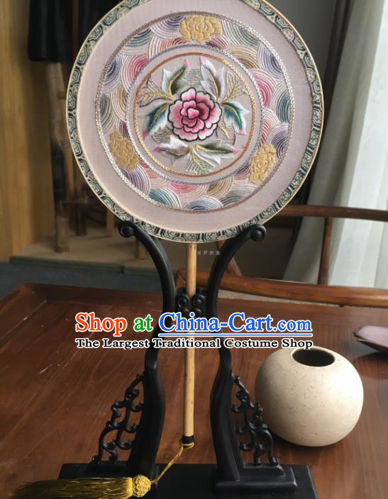 Chinese Traditional Hanfu Embroidered Silk Palace Fans Ancient Princess Dance Round Fan for Women