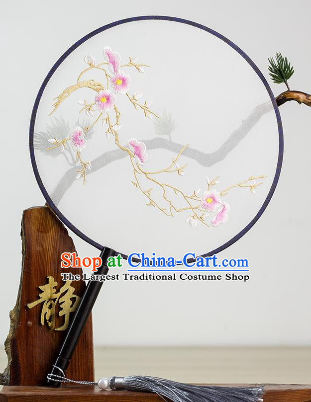 Chinese Traditional Hanfu Embroidered Plum Palace Fans Ancient Princess Dance Silk Round Fan for Women
