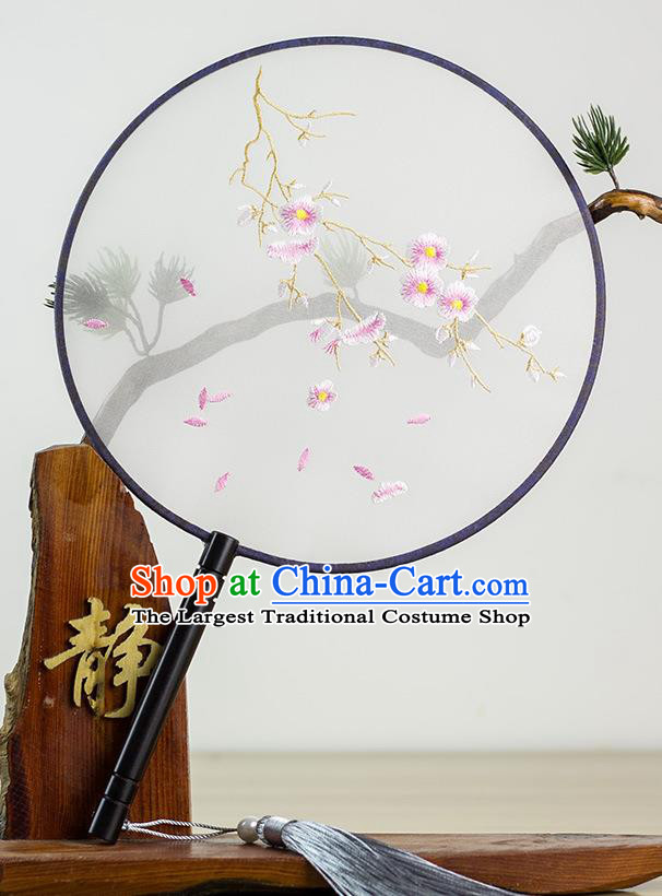 Chinese Traditional Hanfu Embroidered Flowers Palace Fans Ancient Princess Dance Silk Round Fan for Women