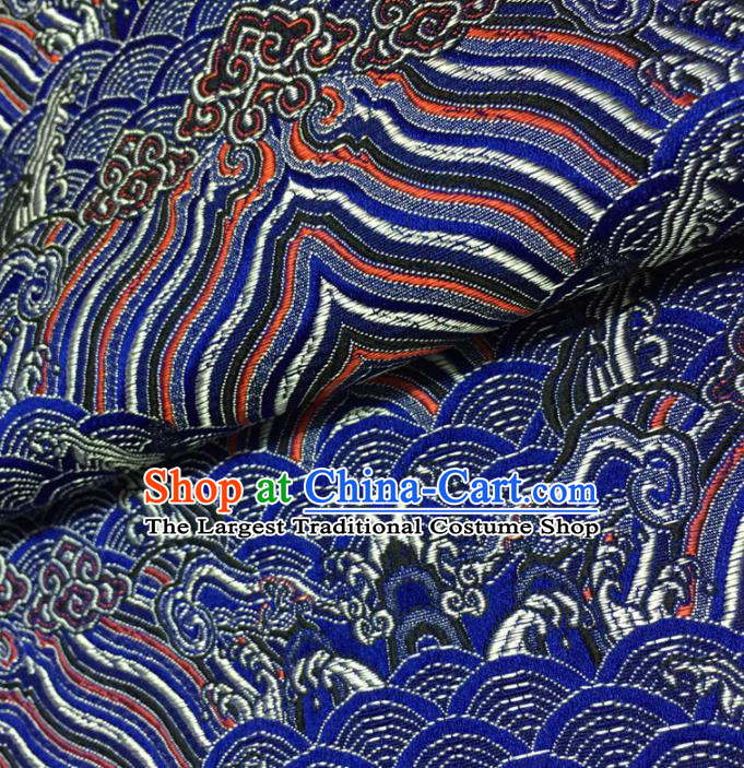 Chinese Traditional Sea Wave Pattern Design Royalblue Brocade Fabric Asian Silk Fabric Chinese Fabric Material