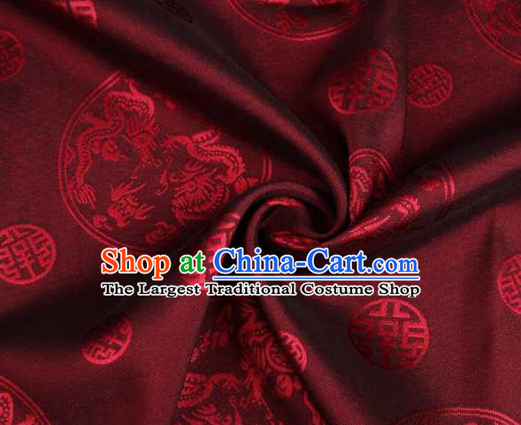 Chinese Classical Round Dragon Pattern Design Wine Red Brocade Traditional Hanfu Silk Fabric Tang Suit Fabric Material