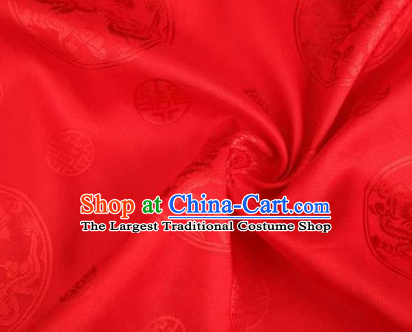 Chinese Classical Round Dragon Pattern Design Bright Red Brocade Traditional Hanfu Silk Fabric Tang Suit Fabric Material