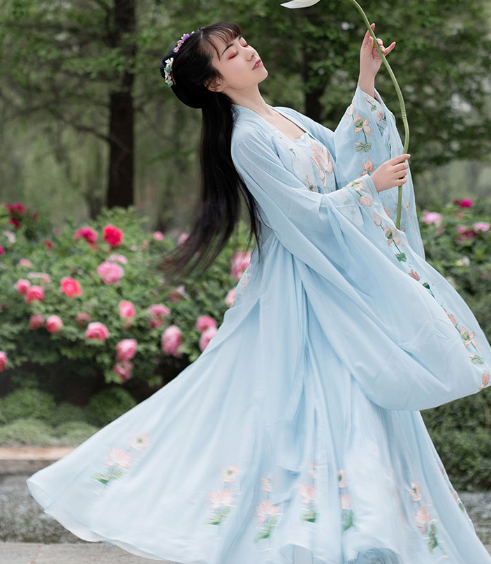 Traditional Chinese Tang Dynasty Blue Hanfu Dress Ancient Court Princess Embroidered Historical Costume for Women