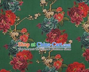 Chinese Traditional Peony Flowers Pattern Design Green Satin Watered Gauze Brocade Fabric Asian Silk Fabric Material