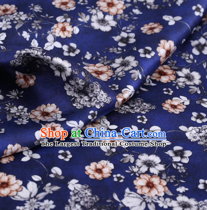 Chinese Traditional Flowers Pattern Design Royalblue Satin Watered Gauze Brocade Fabric Asian Silk Fabric Material