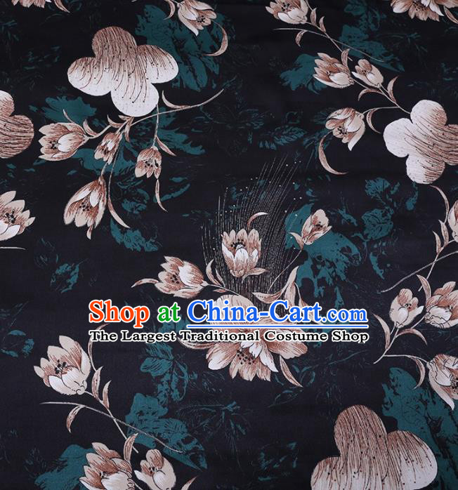 Chinese Traditional Flowers Pattern Design Atrovirens Satin Watered Gauze Brocade Fabric Asian Silk Fabric Material